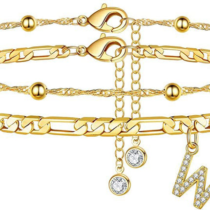 Gold-plated initial anklet with an artificial gem-inlaid letter