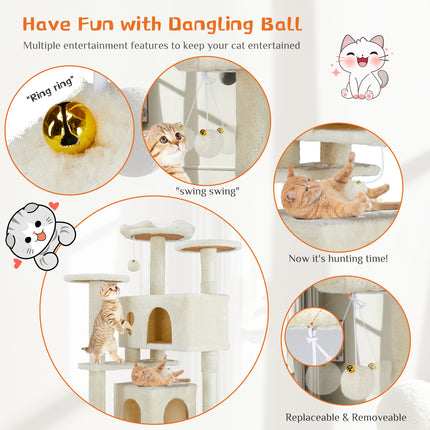 AuraModern™ Multi-Functional Cat Tree House – Luxury Wooden Cat Climbing Tower with Integrated Condo, Scratching Posts & Interactive Toys