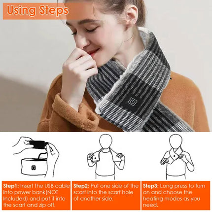 Electric Heated Scarf with USB Heating – Smart Neck Warm Wrap for Winter – 3 Temperature Levels – Unisex Heated Shawl Gift for Men & Women