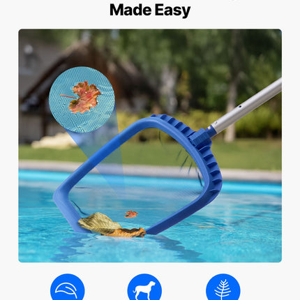 Complete Swimming Pool Cleaning Kit – Heavy Duty Leaf Skimmer Net, Deep Bag Rake & 2 Interchangeable Brush Heads – Professional Maintenance Set for Pools, Spas & Ponds