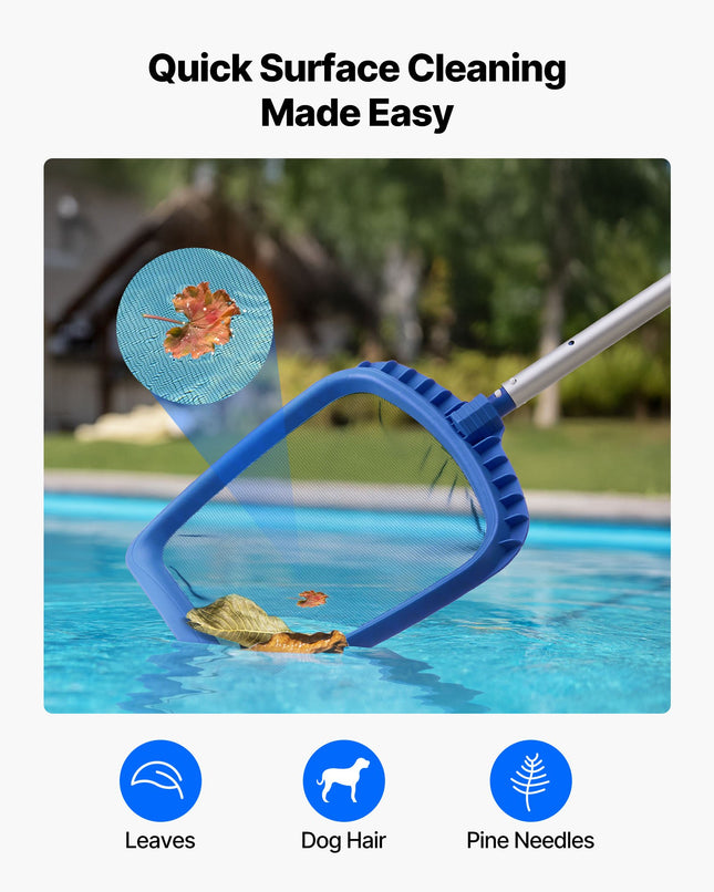 Complete Swimming Pool Cleaning Kit – Heavy Duty Leaf Skimmer Net, Deep Bag Rake & 2 Interchangeable Brush Heads – Professional Maintenance Set for Pools, Spas & Ponds