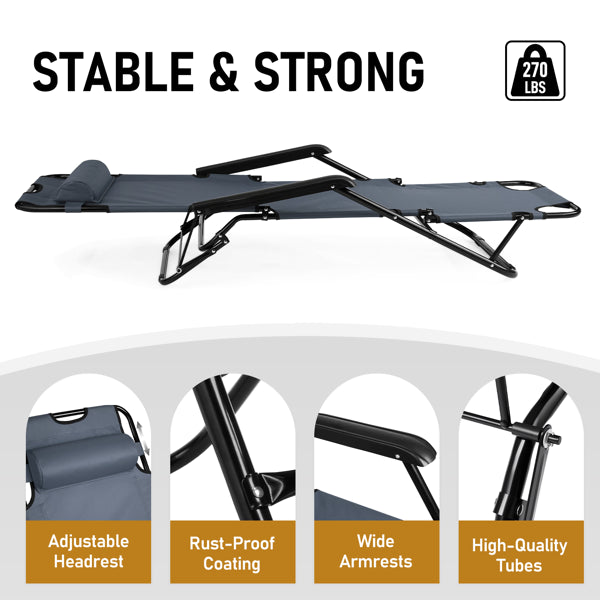 Portable Dual-Purpose Reclining Chair – 2-in-1 Folding Camping Chair with Extendable Footrest – Adjustable Lounge Chair for Outdoor & Patio – Gray