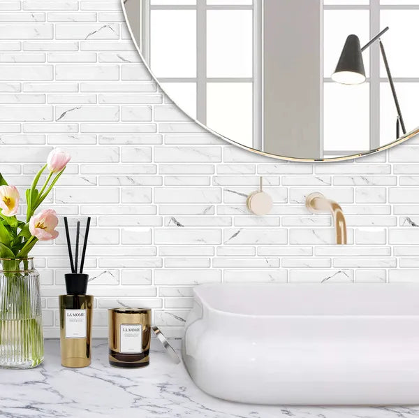 3D Marble Peel and Stick Wall Tiles – 10-Piece Self-Adhesive Waterproof Backsplash Stickers for Kitchen & Bathroom Decor
