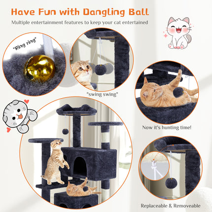 AuraModern™ Multi-Functional Cat Tree House – Luxury Wooden Cat Climbing Tower with Integrated Condo, Scratching Posts & Interactive Toys