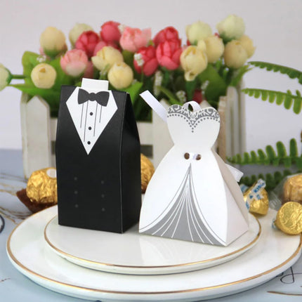 Elegant Wedding Tuxedo Gift Boxes with Bow Tie – Creative Groom Suit Favor Boxes for Candies & Sweets – 50/100 Pack Party Supplies