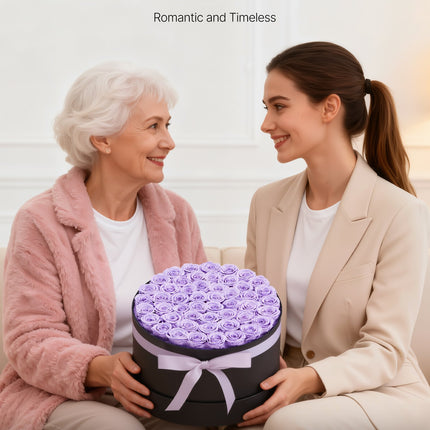 50 Pcs Luxury Preserved Roses in Box – Eternal Lavender Purple Flowers – Long-Lasting Immortal Bouquet – Premium Anniversary & Wedding Gift for Wife