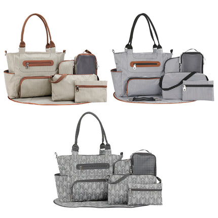 8-Piece Baby Diaper Bag Mega Set – Multi-Functional Mummy Tote with Bottle Bag, Mesh Organizer, Changing Pad & Stroller Straps