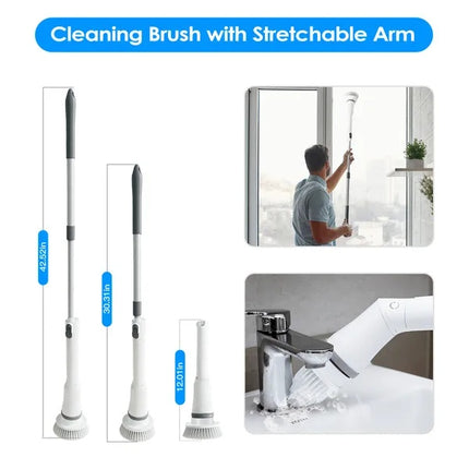 360 Power Scrubber – Cordless Electric Cleaning Tool with Long Handle – 6 Versatile Brush Heads for Kitchen, Window, and Car