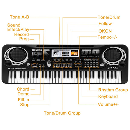 61-Keys Digital Music Electronic Keyboard – Portable Electric Piano for Beginners & Kids – Includes Microphone & Learning Functions – Musical Gift for Boys & Girls