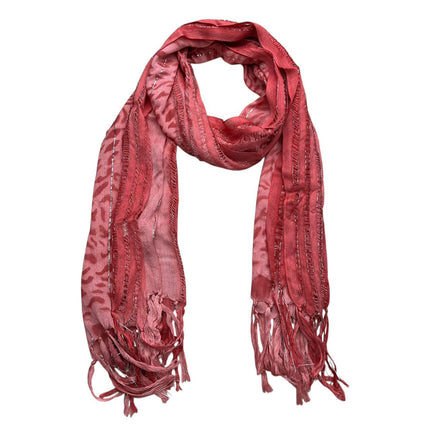 Pink Leopard Print Boho Scarf with Metallic Threads – Soft Viscose Lightweight Wrap for Women's Casual & Evening Outfits