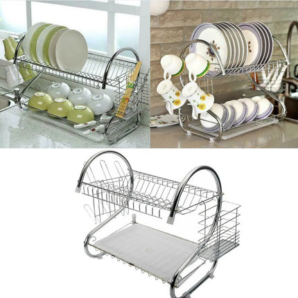 Large Capacity Double-Layer Dish Drainer – Rust-Proof Kitchen Rack for Plates, Bowls & Utensils