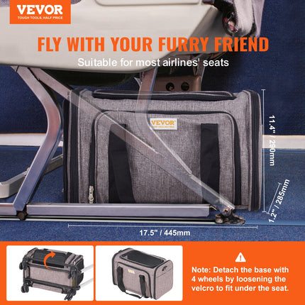 Airline Approved Rolling Pet Carrier with Wheels – Telescopic Handle & Shoulder Strap – Cat & Dog Travel Crate for Pets up to 25 lbs – Includes Folding Bowl (Grey)