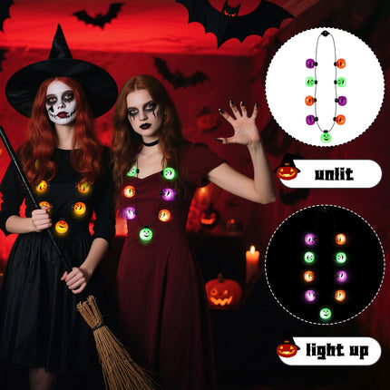 3pcs Halloween LED Light-Up Necklaces – Glow in the Dark Pumpkin Pendants – Spooky Party Favors & Costume Accessories for Kids