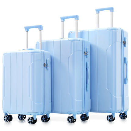 3-Piece SkyBlue Luggage Set – Durable ABS Hardshell Suitcases – 20/24/28 Inch with 360° Double Spinner Wheels – Lightweight Travel Bag Combo