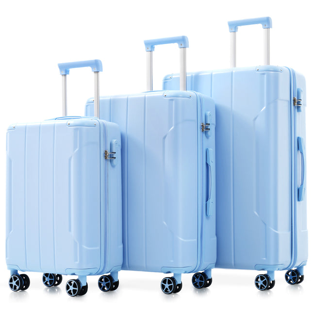 3-Piece SkyBlue Luggage Set – Durable ABS Hardshell Suitcases – 20/24/28 Inch with 360° Double Spinner Wheels – Lightweight Travel Bag Combo