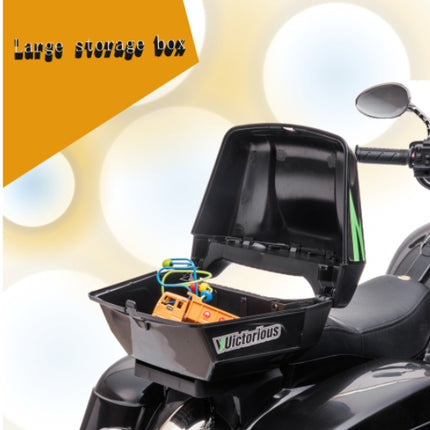 12V 2-Seater Kids Electric Motorcycle – Dual Motor Ride-On Motorbike with Key Start – 3-Wheel Stable Design, LED Headlights & Storage Box