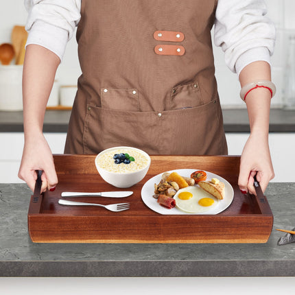 17" Acacia Wood Breakfast Tray – Large Serving Tray with Handles for Bed, Sofa & Coffee Table
