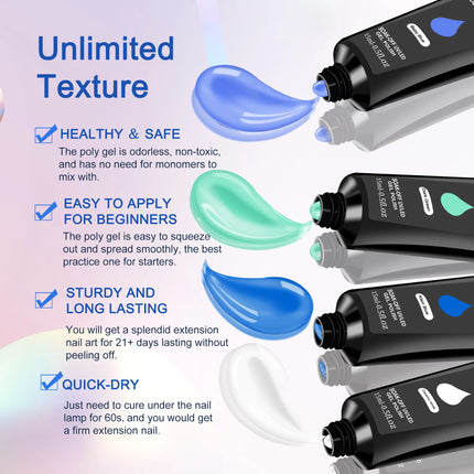 Ultimate PolyGel Starter Kit – Professional UV Nail Lamp, 6 Colors & Slip Solution Suite
