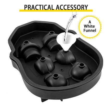 3D Skull Ice Cube Tray – 6-Grid Large Skull Ice Ball Maker – Flexible Silicone Mold with Lid & Funnel – Perfect for Whiskey, Cocktails, & Halloween Parties