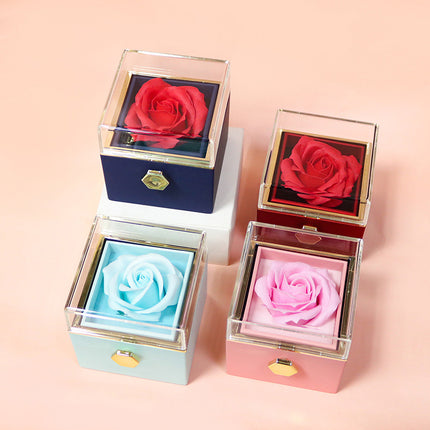 Creative Rotating Rose Jewelry Box – Eternal Soap Flower Gift Box for Necklace & Rings – Enchanted Spinning Rose Surprise for Valentine’s Day
