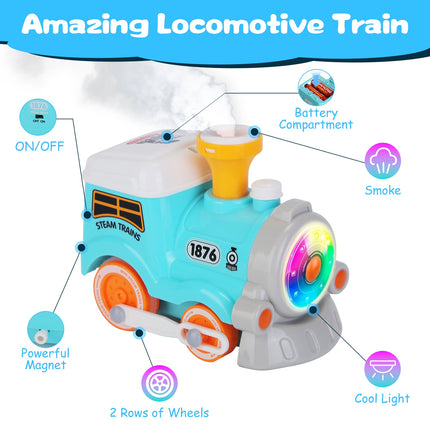 Electric Remote Control Train Set for Kids – Realistic Smoke, Lights & Sound – Magnetic Connection Locomotive with 3 Carriages – Classic Railway Toy Gift