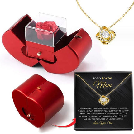 Red Apple Christmas Jewelry Box – Eternal Rose Gift Set – Romantic Surprise Box for Necklace & Rings – Ideal Mother’s & Valentine’s Day Gift