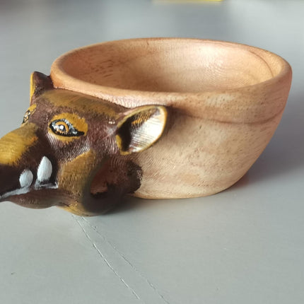 Hand-Carved Scandinavian Kuksa Wooden Mug – Traditional Guksi Camping Cup – Authentic Nordic Wood Coffee Mug with Animal Carvings