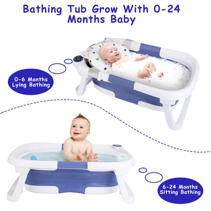 Collapsible Baby Bathtub with Real-Time Digital Thermometer – Foldable Travel-Friendly Tub for Newborn to 24 Months – Non-Slip & Non-Toxic Safety Bath