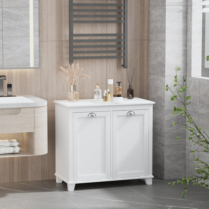 Double Tilt-Out Laundry Sorter with 2 Removable Bins – Space-Saving White Bathroom Cabinet – Contemporary Laundry Furniture