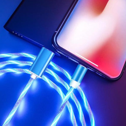 Flowing Light Magnetic Charging Cable – LED Glowing Streamer Data Line – 3-in-1 Magnetic Fast Charge Cable for iPhone, Android, Type-C