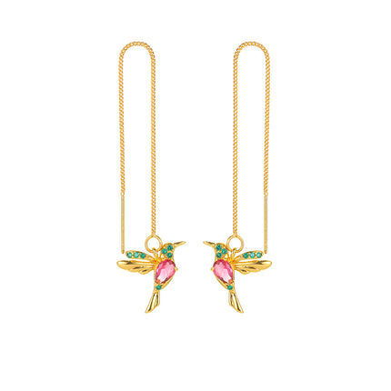 Long Hummingbird Drop Earrings in Three Metal-Tone Colors