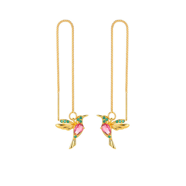 Long Hummingbird Drop Earrings in Three Metal-Tone Colors