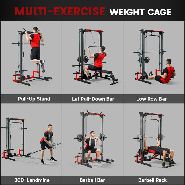 All-in-One Smith Machine Power Rack – Functional Trainer with Lat Pull-Down, Landmine & Pull-Up Bar – Complete Home Gym Station