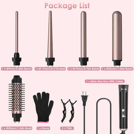 5-in-1 Professional Curling Wand Set – Interchangeable Barrels & Thermal Styling Brush