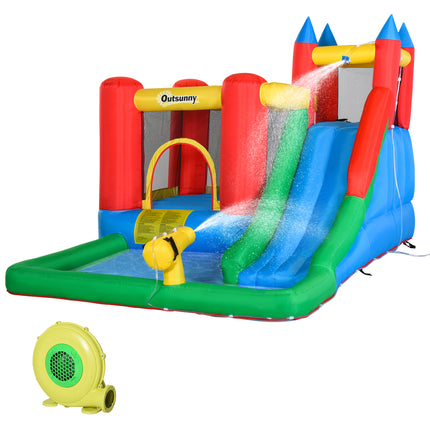 6-in-1 Inflatable Water Slide & Bounce House – Giant Bouncing Castle with Water Cannon, Climbing Wall & Splash Pool – Heavy Duty Outdoor Fun for Kids (Blower Included)