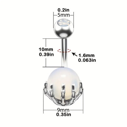 14G Skeleton Claw Opal Belly Button Ring for Gothic Styling - view 3