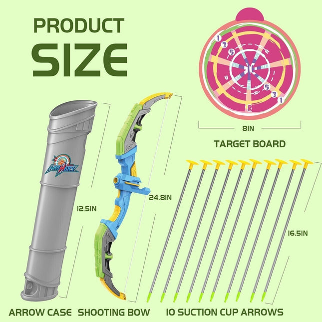 Kids Archery Bow and Arrow Set – 10 Suction Cup Arrows Included – LED Light-Up Hunting Game Toy – Perfect Outdoor & Indoor Gift for Boys & Girls