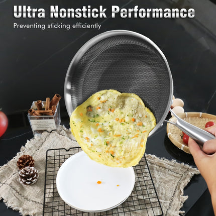 Hybrid Honeycomb Stainless Steel Frying Pan – Non-Stick & Scratch-Resistant Skillet – Laser Etched