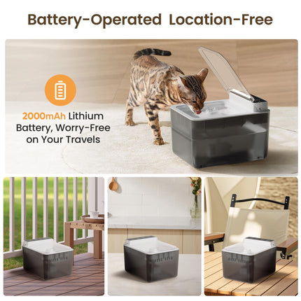 Wireless Battery-Operated Cat Water Fountain – 304 Stainless Steel Automatic Fountain with Motion Sensor – Cordless Induction Pet Drinking Fountain