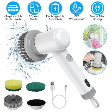 Electric Handheld Spin Scrubber – Cordless Cleaning Brush with 2 Rotating Speeds – 3 Replaceable Heads for Kitchen, Bathroom, Tile & Sink