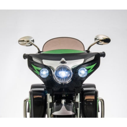 12V 2-Seater Kids Electric Motorcycle – Dual Motor Ride-On Motorbike with Key Start – 3-Wheel Stable Design, LED Headlights & Storage Box