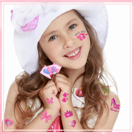 Princess Temporary Tattoos Set for Girls – Birthday Party Supplies with Portable Makeup Case – Waterproof Skin-Safe Tattoos for Kids & Women