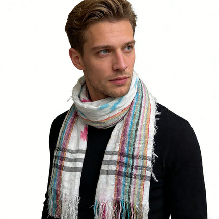 Colorful Striped Square Scarf with Fringes – Soft Viscose Shawl Wrap for Evening Parties & Daily Wear