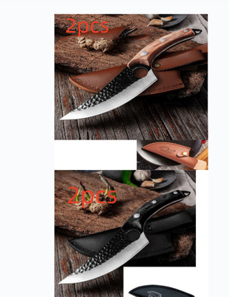Hand-Forged Meat Cleaver & Boning Knife – High Carbon Steel Butcher Knife – Curved Skinning Knife for Hunting & Kitchen