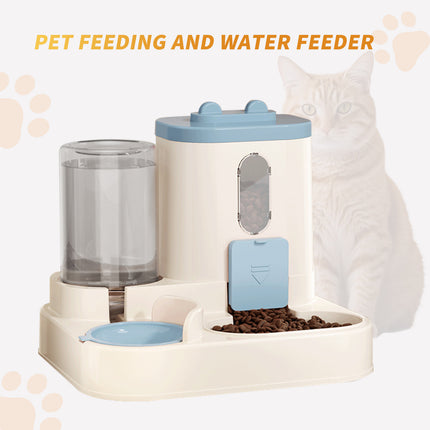 2-in-1 Automatic Cat Food Dispenser & Water Fountain – Integrated Gravity Feeder & Self-Refilling Waterer – Cute All-in-One Feeding Station