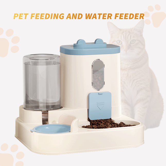 2-in-1 Automatic Cat Food Dispenser & Water Fountain – Integrated Gravity Feeder & Self-Refilling Waterer – Cute All-in-One Feeding Station