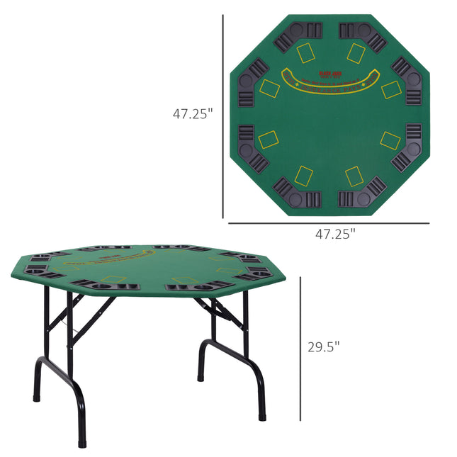 47" Octagon Folding Poker Table – 8-Player Blackjack & Texas Hold'em Game Table – Professional Green Felt with Cup Holders & Chip Trays