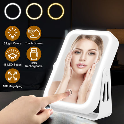 EliteView™ 10X Magnifying Double-Sided Mirror – Professional LED Vanity Light