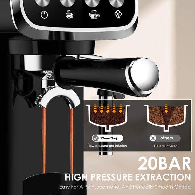 20-Bar Ultra-Slim Espresso Machine – Modern Touch Control – Professional Espresso Maker with Milk Frother & Cup Warmer