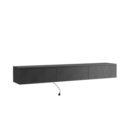 RGB LED Floating TV Cabinet in Glossy Black – Wall Hanging Gaming Media Stand – Modern Minimalist Entertainment Unit with Remote Control